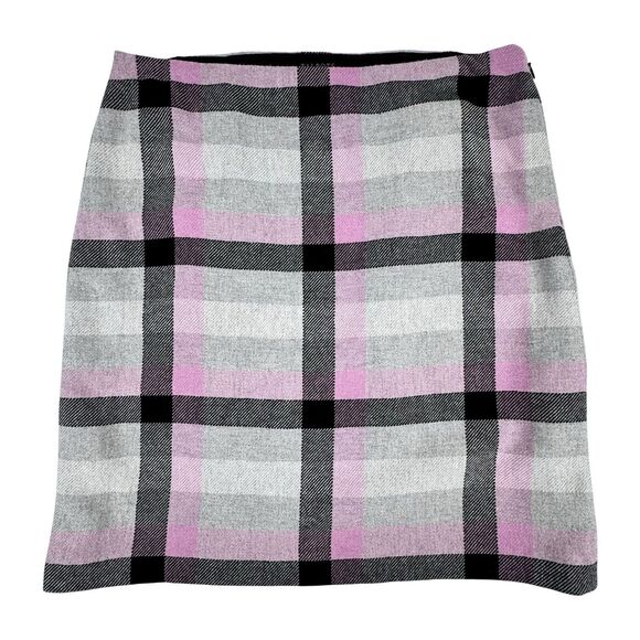 Talbots Plaid Skirt Womens 10 Gray Purple Wool Blend Academia Preppy Career - Picture 1 of 12